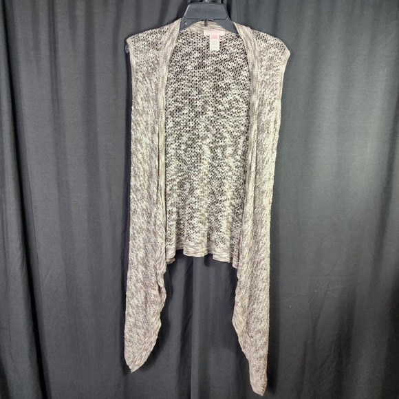 Romeo & Juliet Couture Sweaters - Womens Open Knit Draped Waterfall Vest Brown‎ Marled M Boho Hippie Bohemian